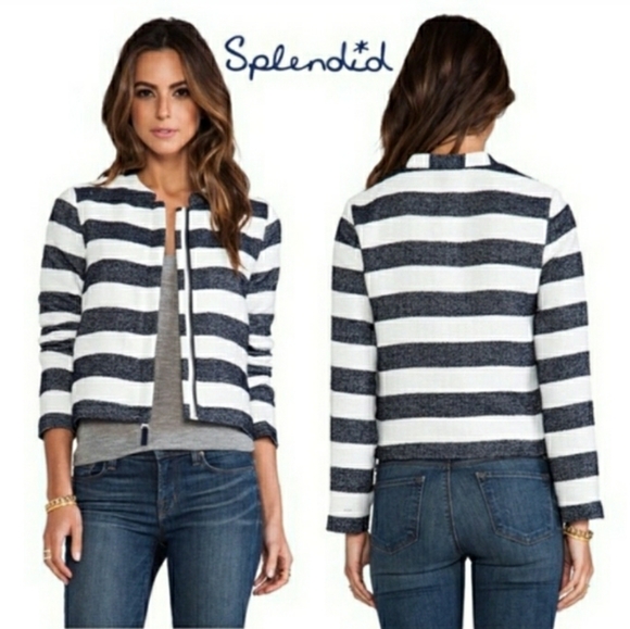Anthropologie Splendid Navy Striped Cropped Jacket - Picture 1 of 7